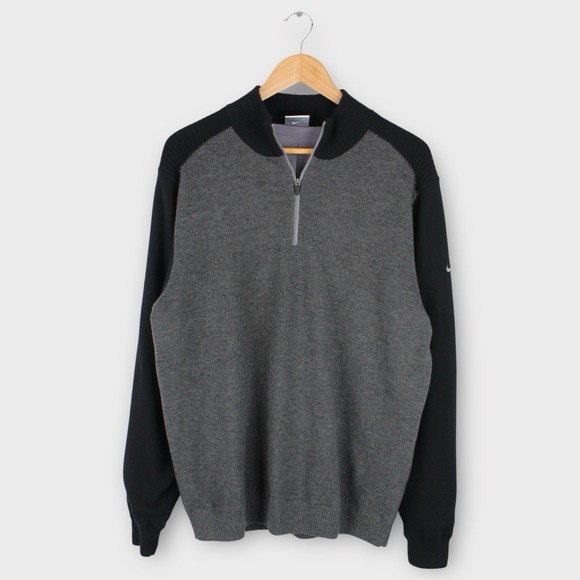 Nike Golf Tour Performance 1/4 Zip Sweater Men's Large Gray Black Knit Pullover - Picture 1 of 5